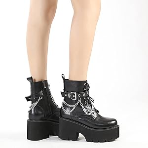 Amazon.com | TNXZ Platform Boots for Women Fashion Block